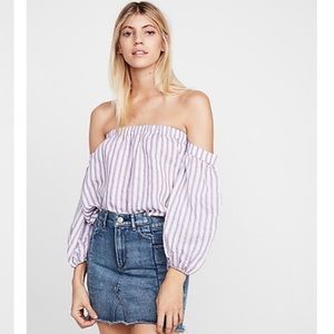 Striped Off The Shoulder Balloon Sleeve Top